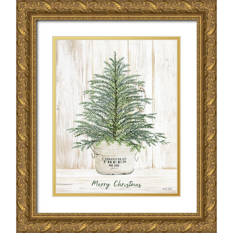 Merry Christmas Tree Gold Ornate Wood Framed Art Print with Double Matting by Jacobs, Cindy
