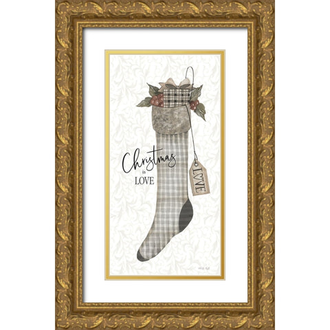 Christmas is Love Stocking Gold Ornate Wood Framed Art Print with Double Matting by Jacobs, Cindy