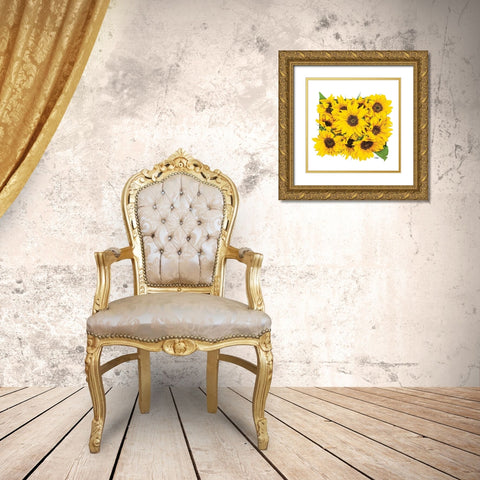 Sunflower Bouquet Gold Ornate Wood Framed Art Print with Double Matting by Quillen, Donnie