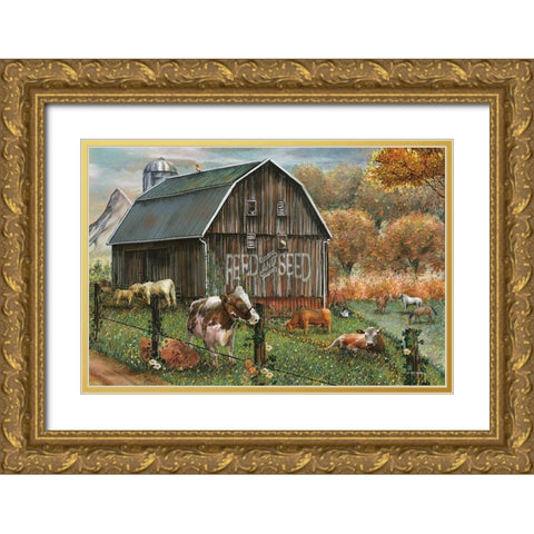 Feed and Seed Farm Gold Ornate Wood Framed Art Print with Double Matting by Wargo, Ed