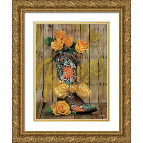 Rosey Cowboy Boots I Gold Ornate Wood Framed Art Print with Double Matting by Wargo, Ed