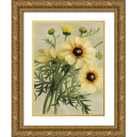 Moody Daisies Gold Ornate Wood Framed Art Print with Double Matting by House Fenway