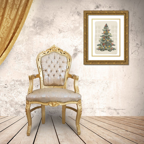 Old Fashioned Christmas Gold Ornate Wood Framed Art Print with Double Matting by House Fenway