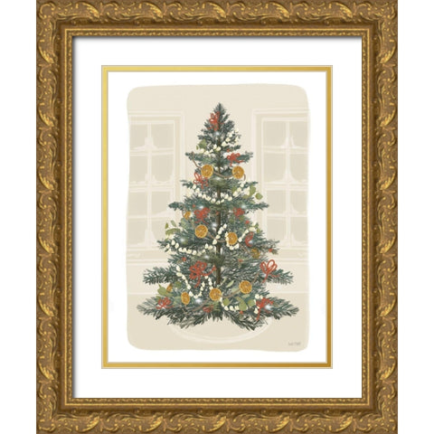 Old Fashioned Christmas Gold Ornate Wood Framed Art Print with Double Matting by House Fenway