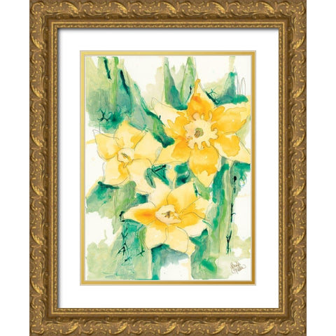 First Blooms Gold Ornate Wood Framed Art Print with Double Matting by Holden, Jennifer