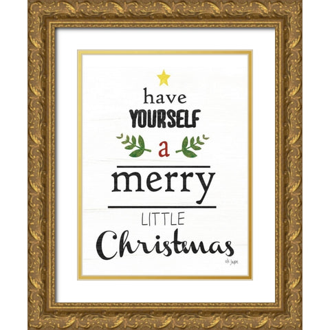 Merry Little Christmas Gold Ornate Wood Framed Art Print with Double Matting by Jaxn Blvd.