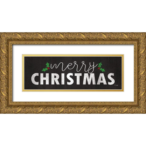 Merry Christmas Gold Ornate Wood Framed Art Print with Double Matting by Jaxn Blvd.