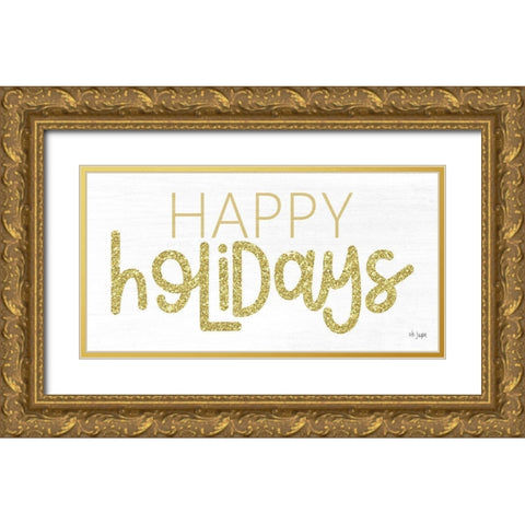 Happy Holidays Gold Ornate Wood Framed Art Print with Double Matting by Jaxn Blvd.