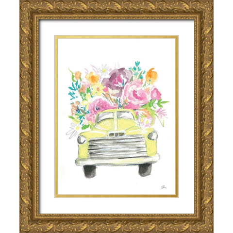Yellow Flower Truck Gold Ornate Wood Framed Art Print with Double Matting by Mingo, Jessica