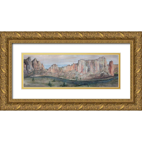 Smith Rock Gold Ornate Wood Framed Art Print with Double Matting by Kamdon Kreations