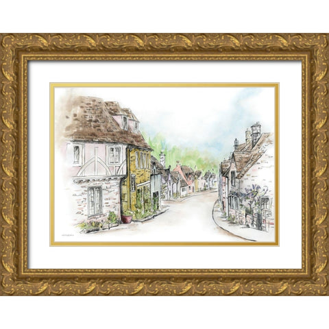 Village Gold Ornate Wood Framed Art Print with Double Matting by Kamdon Kreations