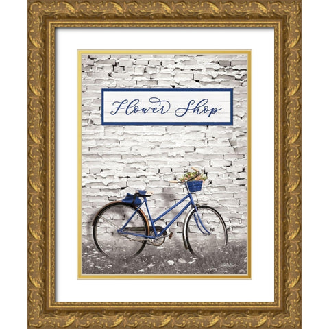 Flower Shop Bicycle Gold Ornate Wood Framed Art Print with Double Matting by Deiter, Lori