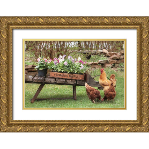 Farmers Flower Cart Gold Ornate Wood Framed Art Print with Double Matting by Deiter, Lori