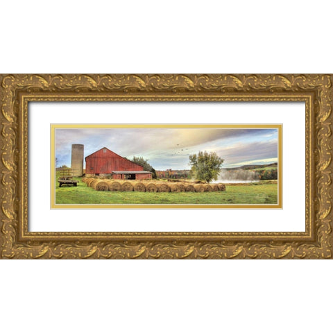 Tioga Hay Bales Gold Ornate Wood Framed Art Print with Double Matting by Deiter, Lori