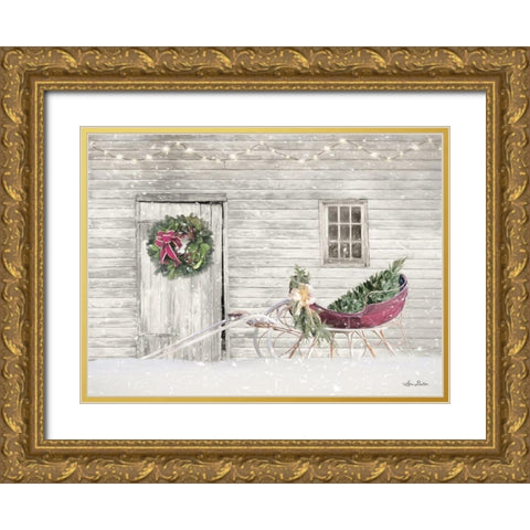 Old Farm Christmas Gold Ornate Wood Framed Art Print with Double Matting by Deiter, Lori