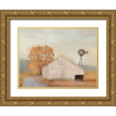 Fall Barn in Muir Gold Ornate Wood Framed Art Print with Double Matting by Deiter, Lori