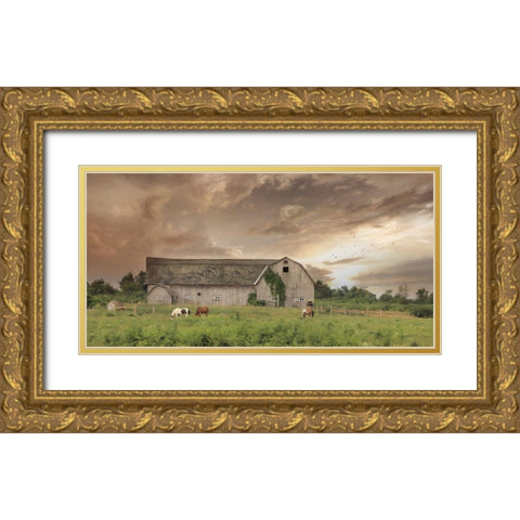 Sunset Grazing Gold Ornate Wood Framed Art Print with Double Matting by Deiter, Lori