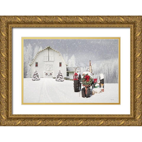 Snowy Country Christmas Wishes Gold Ornate Wood Framed Art Print with Double Matting by Deiter, Lori