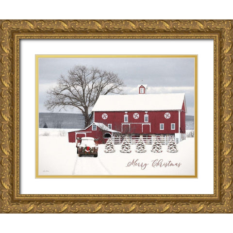 Country Merry Christmas Gold Ornate Wood Framed Art Print with Double Matting by Deiter, Lori
