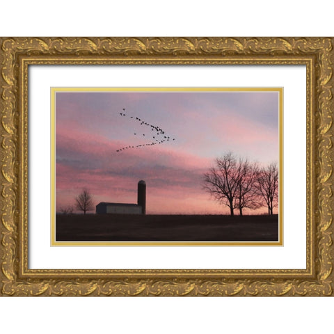 Spring Migration of Snow Geese Gold Ornate Wood Framed Art Print with Double Matting by Deiter, Lori