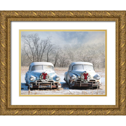 Christmas Buddies Gold Ornate Wood Framed Art Print with Double Matting by Deiter, Lori