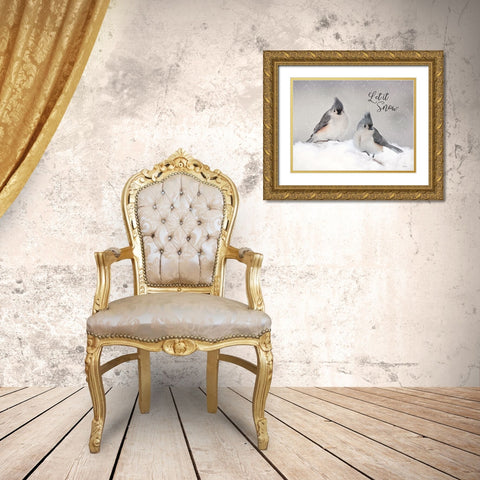 Let It Snow Titmouse Pair Gold Ornate Wood Framed Art Print with Double Matting by Deiter, Lori