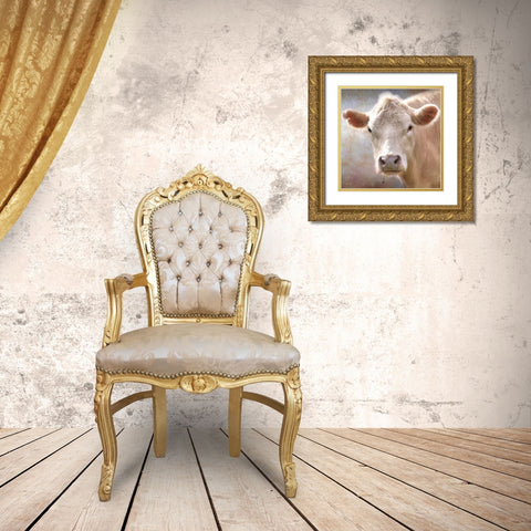 Up Close Cow Gold Ornate Wood Framed Art Print with Double Matting by Deiter, Lori