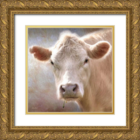 Up Close Cow Gold Ornate Wood Framed Art Print with Double Matting by Deiter, Lori
