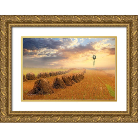 Amish Country Sunrise Gold Ornate Wood Framed Art Print with Double Matting by Deiter, Lori