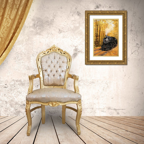 Fall Locomotive Gold Ornate Wood Framed Art Print with Double Matting by Deiter, Lori