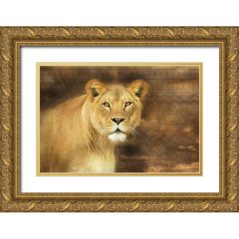 Tribal Lioness Gold Ornate Wood Framed Art Print with Double Matting by Deiter, Lori