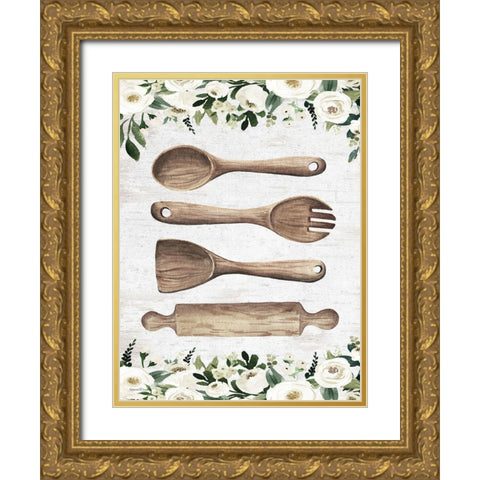 Wooden Utensils Gold Ornate Wood Framed Art Print with Double Matting by lettered And lined