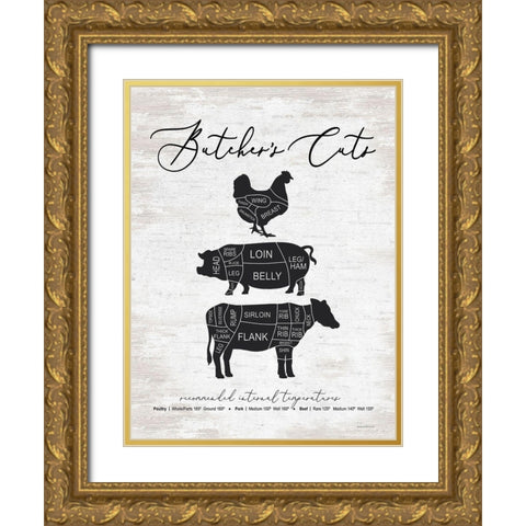 Butchers Cuts Gold Ornate Wood Framed Art Print with Double Matting by Lettered And Lined