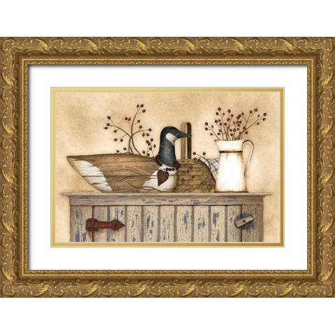 Duck and Berry Still Life Gold Ornate Wood Framed Art Print with Double Matting by Spivey, Linda