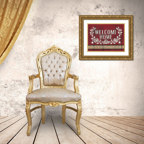 Welcome Home Gold Ornate Wood Framed Art Print with Double Matting by Spivey, Linda