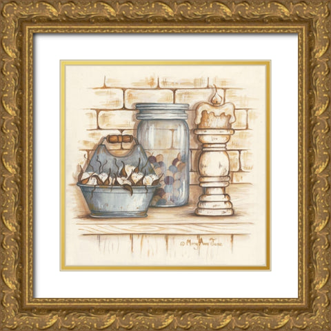 Cotton Balls and Berries Gold Ornate Wood Framed Art Print with Double Matting by June, Mary Ann