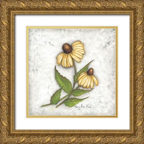 Yellow Coneflowers Gold Ornate Wood Framed Art Print with Double Matting by June, Mary Ann