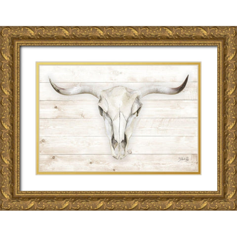 Cow Skull Gold Ornate Wood Framed Art Print with Double Matting by Rae, Marla
