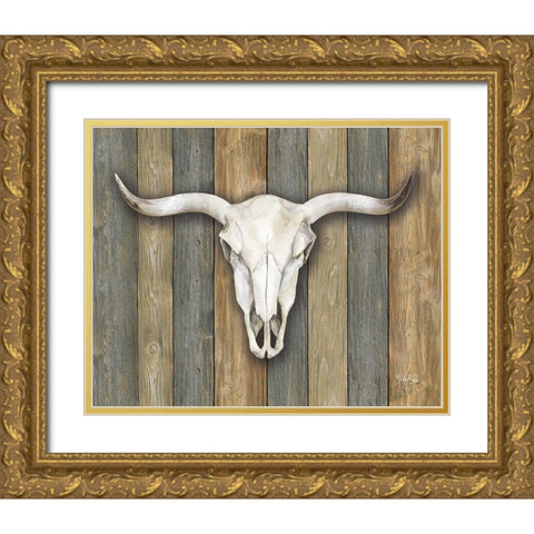 Cow Skull II Gold Ornate Wood Framed Art Print with Double Matting by Rae, Marla