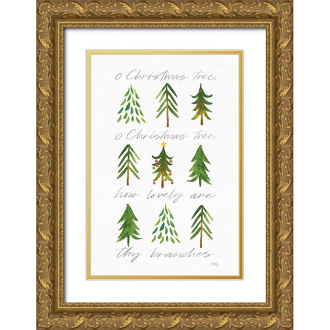 O Christmas Tree Gold Ornate Wood Framed Art Print with Double Matting by Rae, Marla