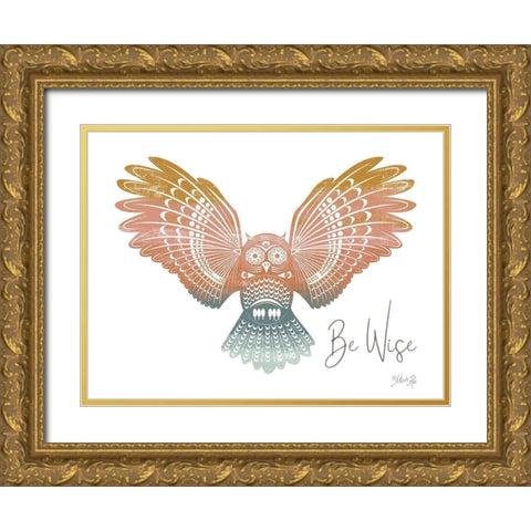 Be Wise Owl Gold Ornate Wood Framed Art Print with Double Matting by Rae, Marla