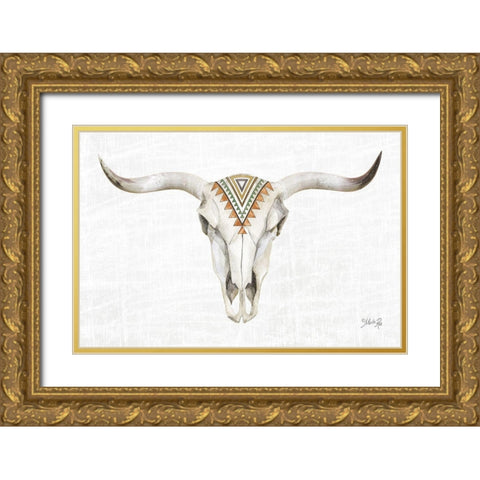 Tribal Skull III Gold Ornate Wood Framed Art Print with Double Matting by Rae, Marla