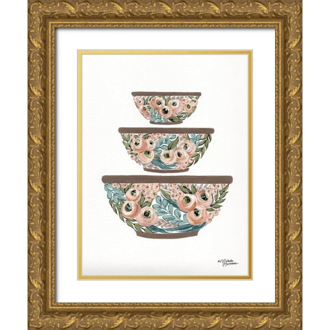 Floral Mixing Bowls Gold Ornate Wood Framed Art Print with Double Matting by Norman, Michele