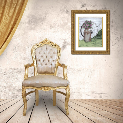 Rusted Milk Can with Wagon Wheel Gold Ornate Wood Framed Art Print with Double Matting by Norman, Michele