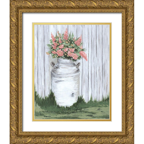White Washed Milk Can Gold Ornate Wood Framed Art Print with Double Matting by Norman, Michele