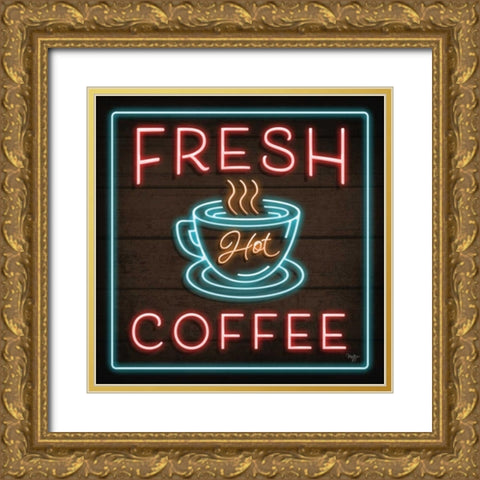 Neon Fresh Coffee Gold Ornate Wood Framed Art Print with Double Matting by Mollie B.