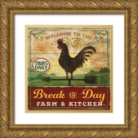 Break of Day Rooster Gold Ornate Wood Framed Art Print with Double Matting by Mollie B.
