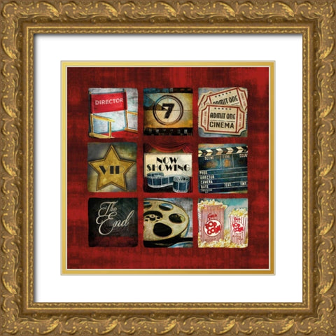 Movie Collage Gold Ornate Wood Framed Art Print with Double Matting by Mollie B.