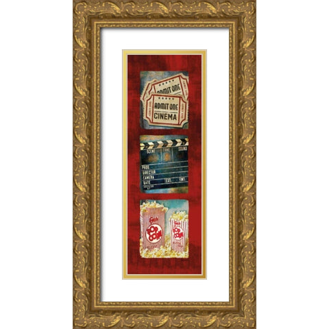 Admit One Movie Tryptic Gold Ornate Wood Framed Art Print with Double Matting by Mollie B.