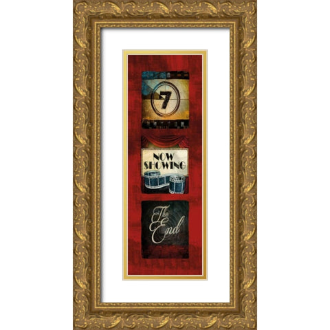 Now Showing Movie Tryptic Gold Ornate Wood Framed Art Print with Double Matting by Mollie B.